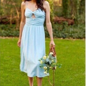 Altar'd State Bella Bow Blue Midi Dress Sleeveless Adjustable Summer Women's L